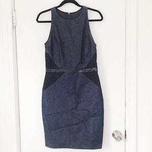 Nicole Miller Artelier Leather-Trim Sheath Dress